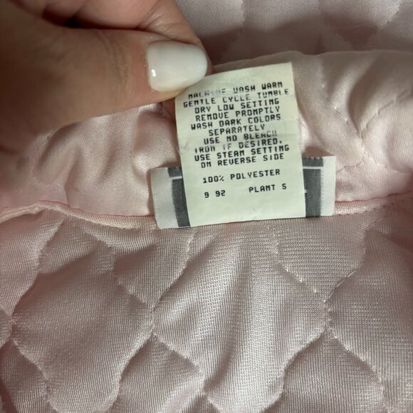 Vintage 80s Appel Quilted Bed Jacket Large Light Pink Lace Polyester Buttons - Picture 9 of 9